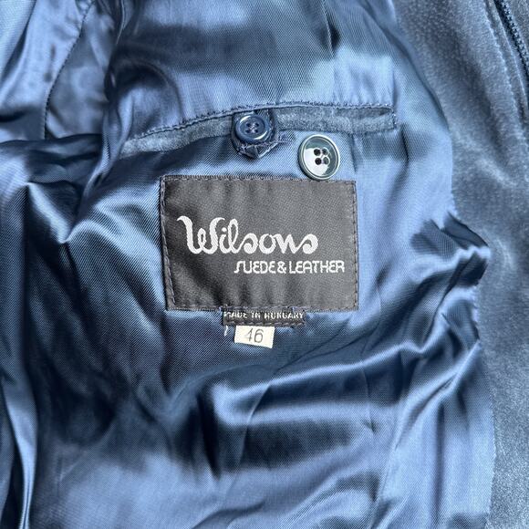 Vintage Wilsons Suede Leather Jacket Men's Size XL 46 Blue Quilted Heavyweight - Picture 2 of 11